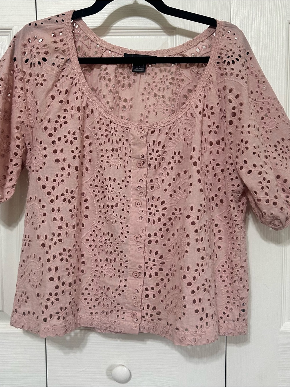 Sanctuary Dusty Rose Women’s Eyelet Button-Front Blouse Sz L NWT